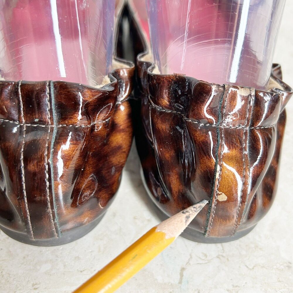 Lilly Pulitzer Logo Ballet Flats 8.5 Shoes Brown Shiny Leather Tortoise Pattern - Picture 7 of 10